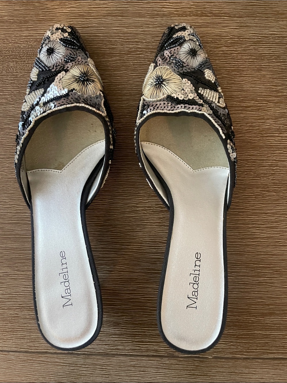 Madeline Black and Silver Sequin Embellished Pointed Mules